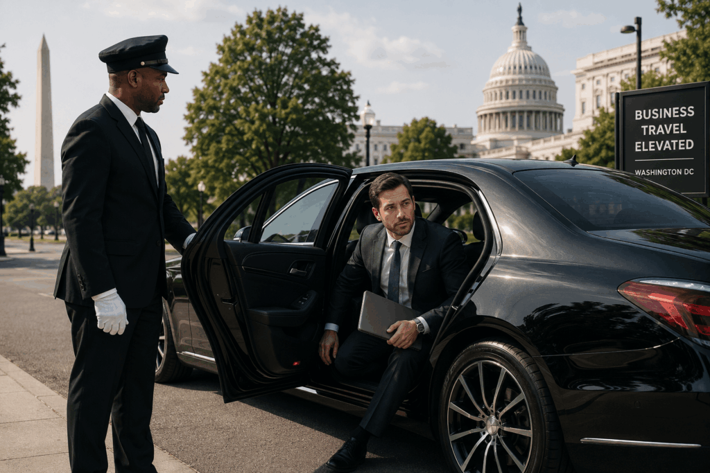 executives choosing chauffeured black car