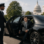 executives choosing chauffeured black car